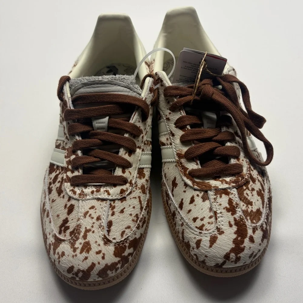 adidas Women's White and Brown Cow Print Samba Sneakers - Picture 7 of 13